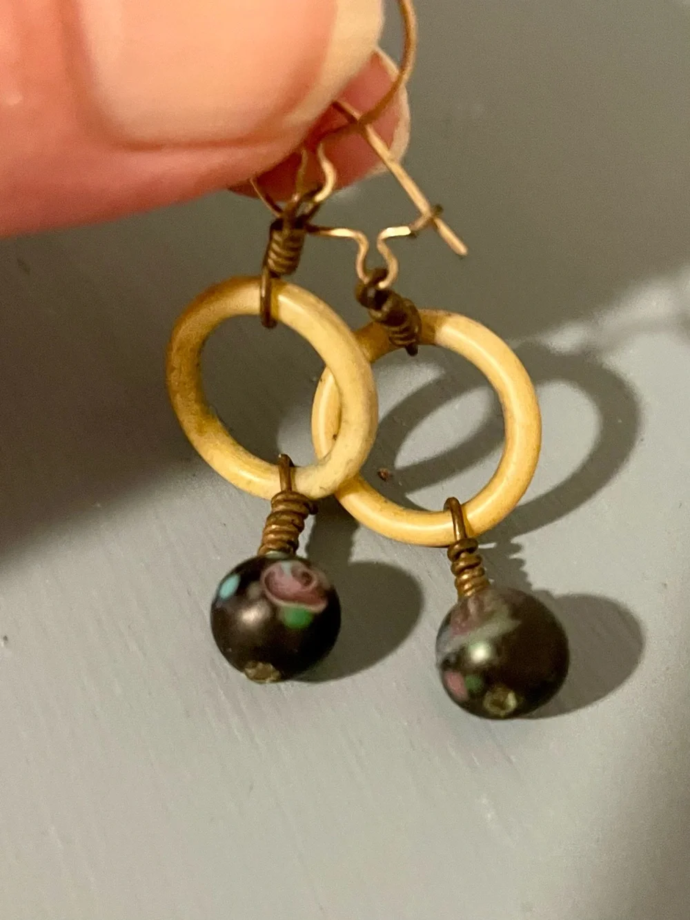 Vintage Clay, Lucite and 14KT Gold Earrings